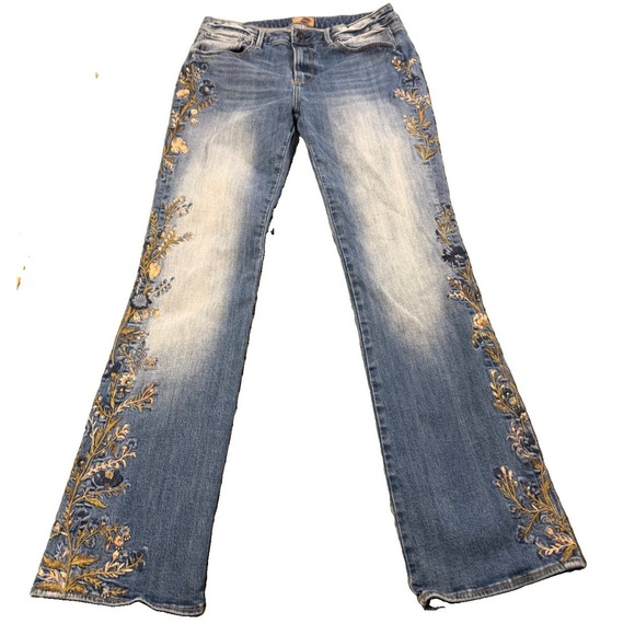 DRIFTWOOD Denim - Driftwood Kelly Jeans Womens 30 Floral Embroidered Bootcut Blue Stretch Boho